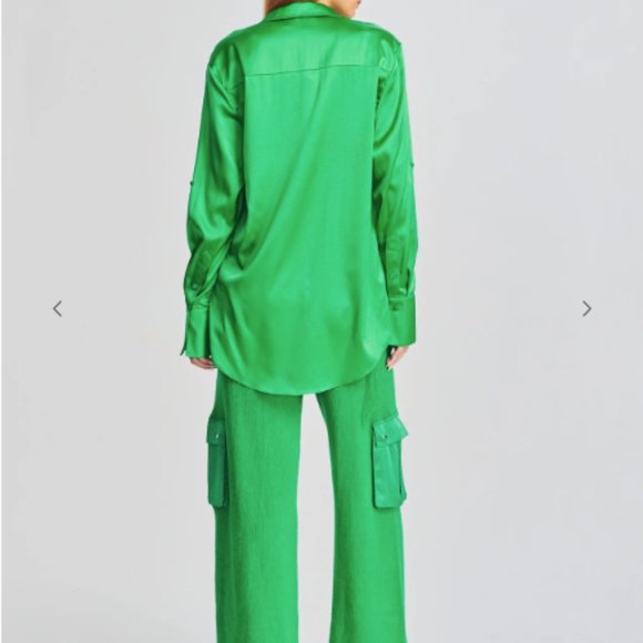 NWT SER.O.YA Women's Karry Silk Shirt, Kelly Green - Picture 3 of 3